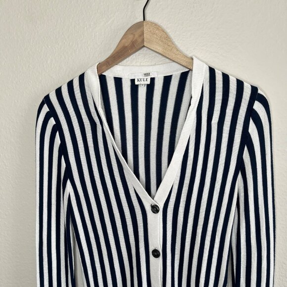 Kule The Jax Cardigan Navy & White Striped Preppy Knit Sweater XS - Picture 3 of 11